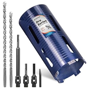 DaduoRi Pro 117mm x 240mm Core Drill Bit Set, Includes 3 Adapters(240mm & Regular SDS Plus, Hex), 2 Extra Long Centre Bits - For Deep Holes in Concrete, Brick Block, Stone - 1/2" BSP (For hole 115mm)