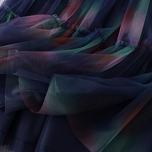 Tulle Skirts for Women Midi Long Gradient Tie-Dye Print Fairy Skirt Tutu A-Line Mesh Layered High Elastic Waist Skirts4