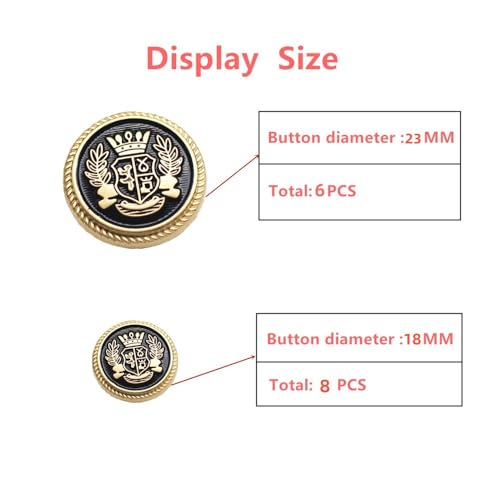 MebuZip 14 Pieces Black Gold Metal Blazer Button Set 18mm 23mm for Blazers, Suits, Sport Coats, Uniform, Jackets (MBM28)