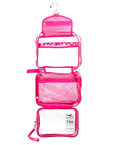 Hanging Toiletry Bag, TSA Approved Bag Clear Travel Toiletry Bag with Detachable Small Bag Airline 3-1-1 Carry On Compliant Bag Makeup Bag for Men and Women