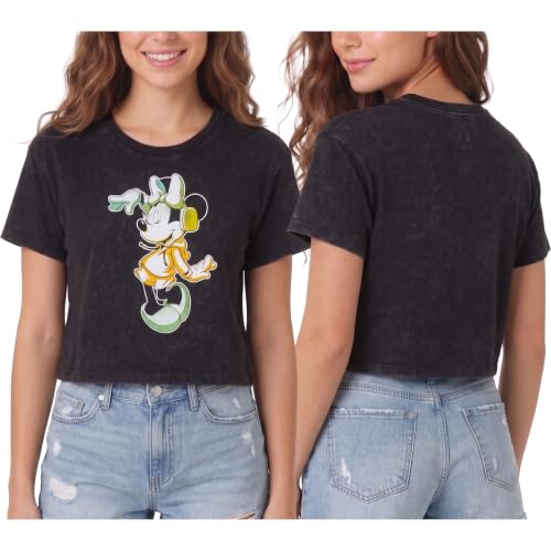 Image of Disney Lightning McQueen Mickey Mouse & Stitch Womens Retro Graphic Tees | Vibrant Disney Graphics, Breathable Fabric, Cropped Fit, Size Up for Ideal Fit