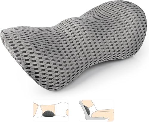 AgoKud Lumbar Support Pillow, Back Pillow for Low Back Pain Relief, Ergonomic Streamline Car Seat, Office Chair, Recliner and Bed, Adjustable Back Pillow for Traveling, Resting, Sleeping(Grey)