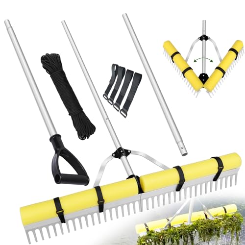 Pond Rake Aquatic Weed Rake,Detachable Float Lake Rakes,Aluminum Landscape Rake
