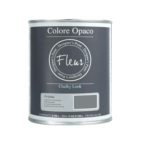 Fleur Designer'S Paint | Pittura Chalk Paint Opaca, 750 Ml, Senza Carteggiare, Multisuperficie, Colore F75 Smoky, Effetto Gesso, Per Pareti E Mobili,