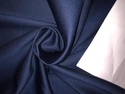 FabricFactory 100% Wool Herringbone Suiting Fabric Made in Huddersfield,England 150's Super Wool Count Available in 2 Colors Navy and Grey[15641/42] Dark Navy