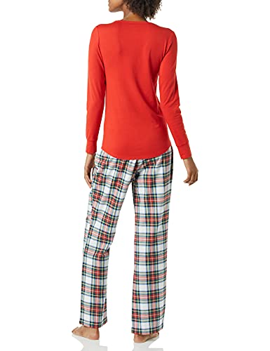 Amazon Essentials Women's Lightweight Flannel Pant And Long-Sleeve T-Shirt Sleep Set (Available In Plus Size), Red, Tartan, X-Small #TOP1