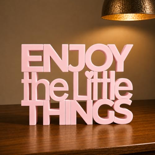 Image of Mad Masters Enjoy The Little Things Spiritual Desk Decor - Aesthetic Table, Shelf & Wall Showpiece for Home Office, Business. Vastu Friendly Gifting, Blush Pink (20.3 x 14.5 x 2.5 cm)