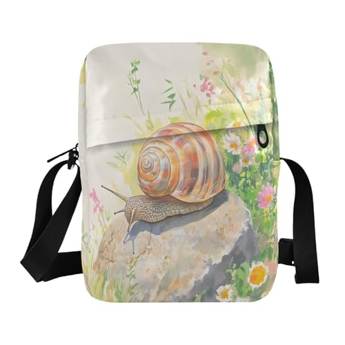 messenger bag for women crossbody bag Woman Cross Body Purse Adjustable Strap for School School- Snail Rock Wildflowers
