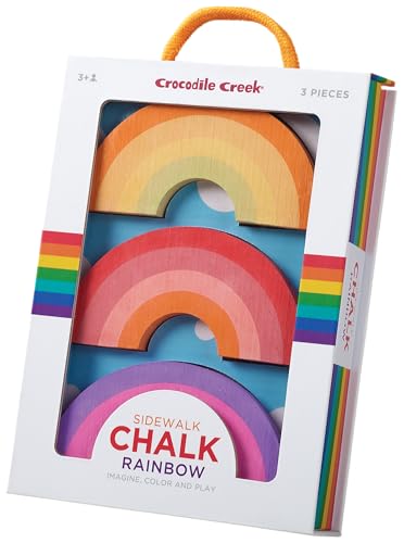 Crocodile Creek Sidewalk Chalk - Outside Art Set for Kids Ages 3 and Up - Encourages Creativity Fun and Outdoor Play - Ideal Playground Toys - Includes 3 Rainbow-Shaped Pieces of Chalk
