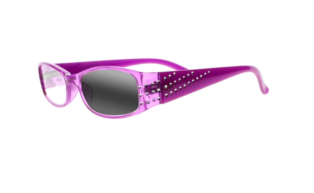 Womens Full Rhinestones Transition Photochromic Reading Glasses UV400 Sunglasses (Purple, 1.0)