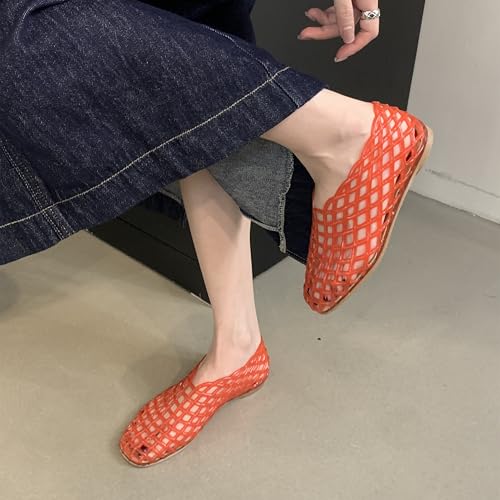 Image of Jelly Mesh Ballet Flats for Women Clear Hollow Jelly Shoes Sandals Round Toe Non-Slip Beach Ballerina Jellies Flats Shoes