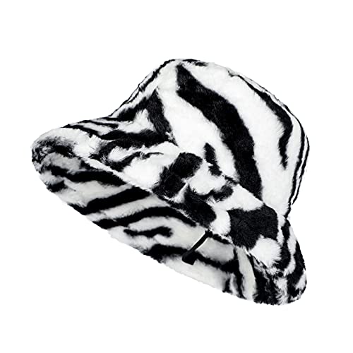 Wintermütze Unisex Fischerhut Streifen Plüsch Zebra-Hut Damen Mädchen Damenmütze Modisch Winddicht Mütze Plüsch Winterhut Verdickt Kuschelig Eimerhut Baumwolle Outdoor Wollmütze Herbst Winter Cover