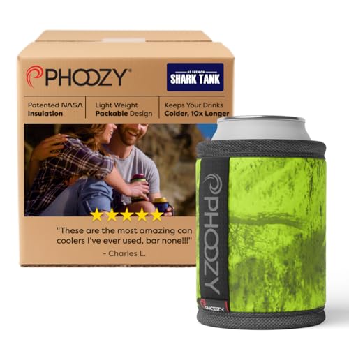 Image of PHOOZY Insulated Can Cooler for 12 oz Cans - Patented Drink Sleeve with NASA-Inspired Technology - Keeps Beer, Soda & Sparkling Water Cold Longer - Lightweight Outdoor Can Holder - Green
