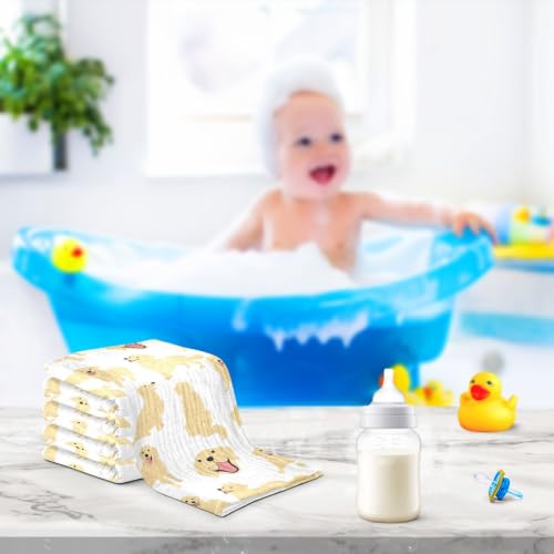 Image of vvfelixl Baby Muslin Washcloths Golden Retriever Dog Baby Burp Cloths Cotton Baby Face Towel for Newborn Infants Boys Girls Soft and Absorbent 11.8 X 11.8 in, 3 Pack