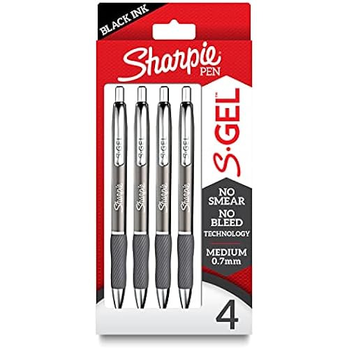 Sharpie S-Gel Pens, Sleek Metal Barrel, Gunmetal, Medium Point (0.7mm), Black Gel Ink, 4 Count