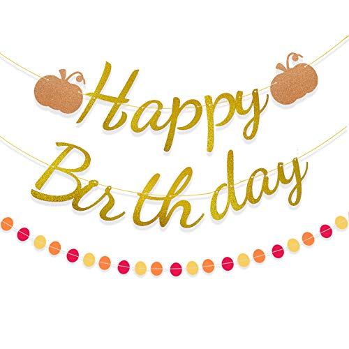 Pumpkin Happy Birthday Banner Autumn Fall Circle Dot Garlands Glitter Little Pumpkin Birthday Party Decoration Supplies