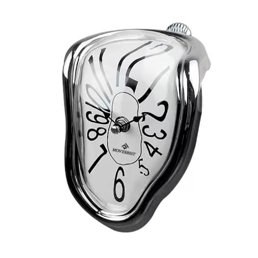 NUOVO Melting Clock Salvador Dali Clock Novelty Creative Clock Shelf Clock Desk Table Clock Personality Clock Funny Clock Modern Decorative Gift Clock for Home Office Arabic Numerals Silver