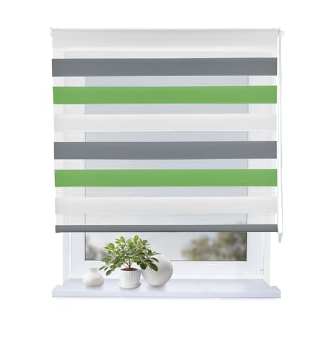 Rollmayer Doppelrollo mit Bohren Schraubmontage Fensterrollo (Weiß Grau Grün 140B x H220 cm) Duo Rollo Sonnenschutzrollo Zebrarollo Seitenzugrollo fur Fenster und Tur