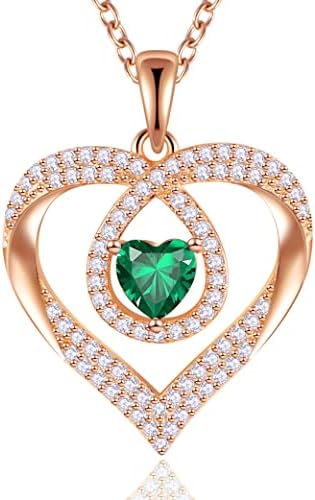 YZRRSU Love Heart Birthstone Pendant Necklaces for Women Girls, 925 Sterling Silver Forever Love Pendant Necklaces with Cubic Zirconia for Wife Girlfriend Her Valentine's Day Birthday Anniversary