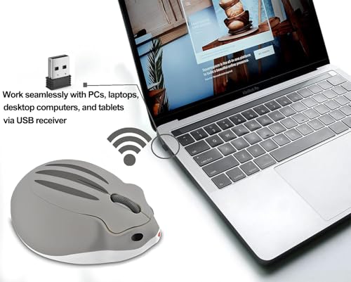 Wireless Mouse Cute Hamster Shape Silent Click Portable Compact Optical 1200DPI USB Cordless Mice for PC Laptop Computer Notebook MacBook Kids Girl Boy Men Women Adults School Office Work Gift (Gray)