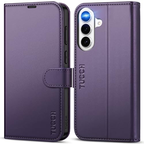 Étui pour Galaxy S26+ Plus 5G TUCCH portefeuille violet foncé en cuir synthétique avec clapet