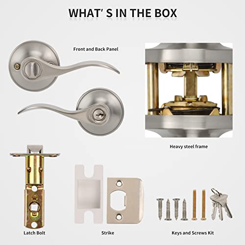 Contractor Pack Of 4, Brushed Nickel Entry Door Knobs Levers Keyed Alike Exterior/Interior Door Handles Bedroom Bathroom/Front/Offic Doors, Ansi Grade 3-Reversible For Right/Left Handed Doors #TOP7