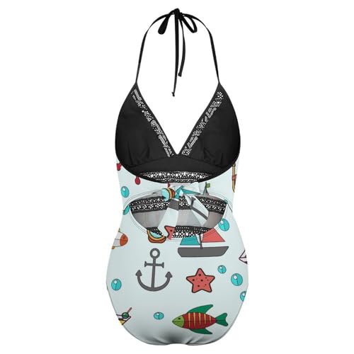 Bikini set une pièce bateau à voile pour sculpter la silhouette complexée à la plage - 5