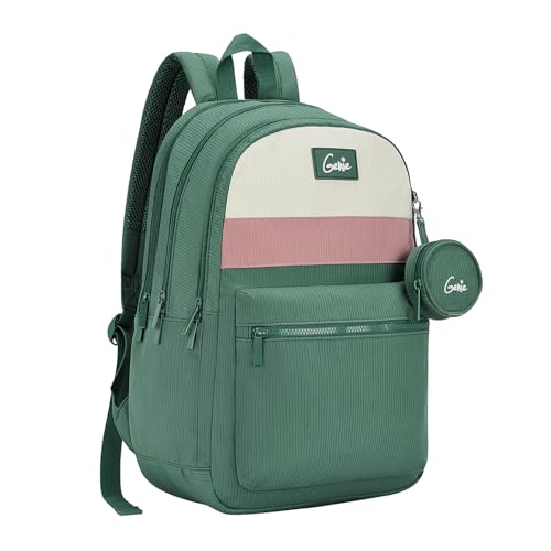 Image of Genie Essence Casual Backpack For Girls |18 In-27Ltr with Laptop Sleeve, Rain Cover and Three Compartments with Padded Shoulders |Best for Books,Stationery,Lunch Box & Essentials - Green