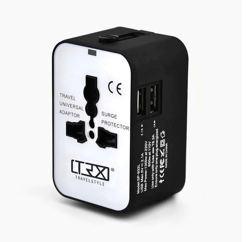 TRX 4-in-1 Universal Travel Charger Adapter, UK, US, AUS & European Plug Travel Converter Charger with 2 USB Ports, Worldwide International Wall Charger