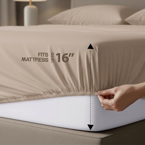 Image of 8-Pack Hotel King Size Sheet Set, Soft Brushed Microfiber Hotel Sheets, Hotel Quality Bedding, Deep Pocket, Shrink & Fade Resistant, Easy Care, Beige