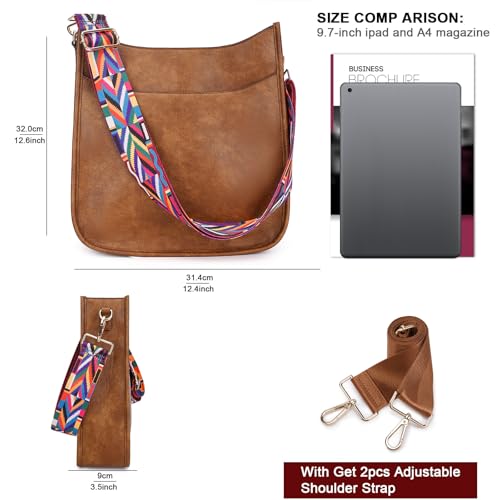 Image of HKCLUF Crossbody Bag for Women Vegan Leather Hobo Handbags Guitar Strap Purse Shoulder Bucket Bag with 2PCS Adjustable Straps
