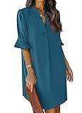 Material:100% Polyester.Dieses einfache Midikleid aus weichen, bequemen, leichten Stoffen mit einer entspannten Passform, das seidiges Gefühl auf der Haut und V-Ausschnitt machen Sie charmanter.