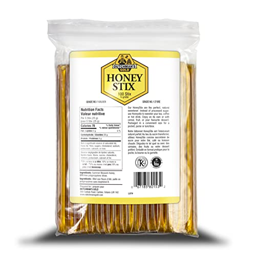 Dutchman’s Gold Honey Stix – 100 x 5g – Sticks 100% Farmed & Packed in Canada – Pure Honey Packets from Canadian Hives – Honey Stick Set – Pure Honey Sachets