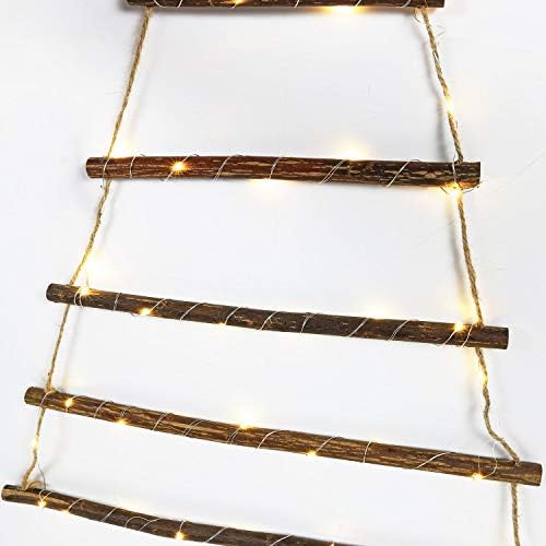 Sentik 64cm Tall Christmas Lit Twig Wall Tree 40 Warm White LED Lights Battery Operated Hanging Xmas Wall Decoration Wooden Rope Ladder Bedroom Living Room