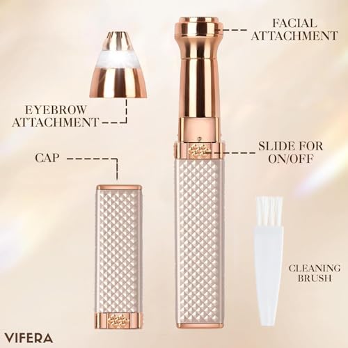 Image of VIFERA 2-in-1 Eyebrow Trimmer for Women - Facial Hair Removal Machine For Women - Face,Upper Lips,Cheek, Chin and Nose Hair Remover Epilator, USB RECHARGEABLE With Light (Diamond Trimmer)