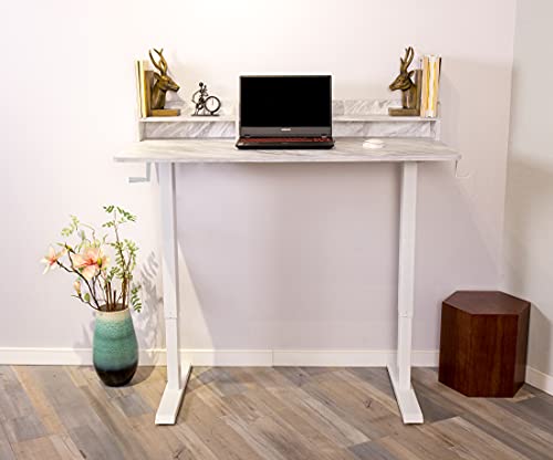 Win Up Time Manual Standing Desk Adjustable Height- Crank Mobile Standing Desk With Drawers- Computer Desk Sit Stand Desk Frame & Top, 48 X 24 Inches White Frame & Marbling Style #TOP5