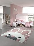 Alérgico adecuado Alfombra de los niños alfombra de juegos conejito rosa gris crema Größe 80x150 cm