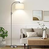 Nintiue Upgraded Modern Arc Dimmable Tall Standing Floor Lamp with Linen Shade, 1200 Lumens LED Bulb Included, for Living & Reading Room, Bedroom, Office & Nursery, Brushed Nickel