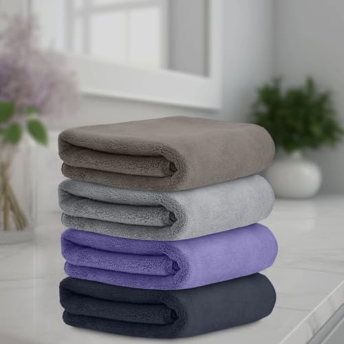 Image of HOUSSE Microfiber Face Towels | Ultra Absorbent, Odour-Free, Quick Dry 550 GSM Face Towel for Home, Gym, Travel, Running and Personal Use | 30x30 cm | Cocoa Brown,Cadet,Natural Grey & Black Set of 4