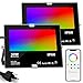 LED Flood Light 15W RGB Color Changing, Outdoor Bluetooth Smart Floodlights RGBW 2700K Warm White & 16 Million Colors, 20 Modes, Grouping, Timing, IP66 Waterproof, 100W Equivalent (2 Pack)