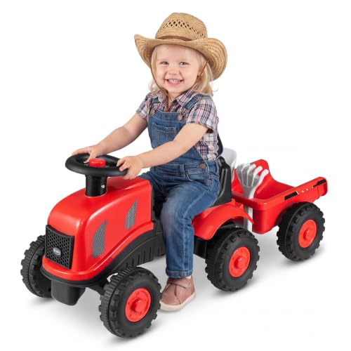 Image of COSTWAY Kids Ride on Tractor with Detachable Trailer (Red, 88x35x35cm)