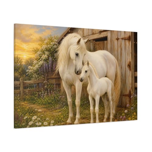 Toile cheval blanc de style rustique realiste avec finition premium pour grand salon