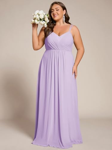 Image of Ever-Pretty Women's Pleated Backless Applique V Neck A Line Chiffon Sleeveless Plus Size Bridesmaid Dresses 01692-DA