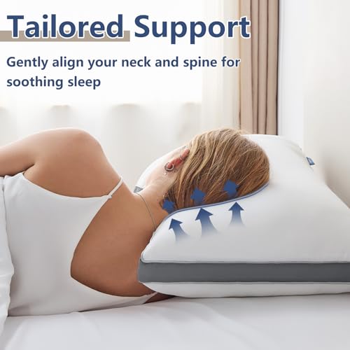 CozyLux Pillows Standard Size Set of 2, Soft Supportive Down Alternative Bed Pillow for Sleeping 2 Pack Dark Grey, Luxury Hotel Quality Gusseted Bedding Pillow for Back, Stomach or Side Sleepers 18x26