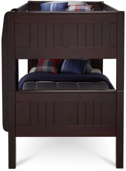 HomeStock Twin Over Twin Bunk Bed Solid Wood Low Profile Cappuccino Finish