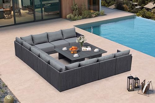 Image of PURPLE LEAF Santorini 13PCS Outdoor Sofa w / 2 Table, Aluminum Rope, Gray