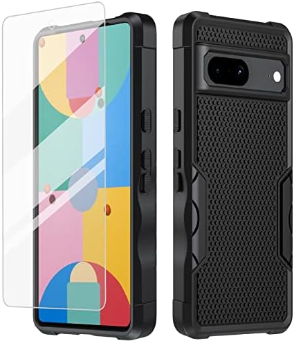 For Google Pixel 7 Case, RC1WD Pixel 7 Case with 9H HD Hardness Tempered Glass Screen Protector Film, 360° Full body Shockproof Protection Bumper Google Pixel 7 Case and Screen Protector - Black