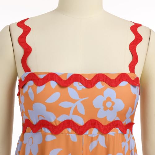 Image of IDOPIP Womens Summer Casual Dress Beach Floral Maxi Dress Elegant Spaghetti Sleeveless Smocked Sundress Weeding Guest Dress