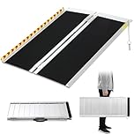 Wheelchair Ramp,1.22m Folding Portable Aluminum Ramp, 362kg Capacity,with Transition Plate and Reflective Warning Stickers, for Wheelchair Scooters Power Chairs Walkers Metallic