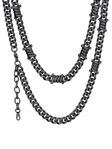 ChainsHouse Cadena Cubana Hombre Espinas para Caballero Rockero Hip-hop, 7mm 56cm Negro